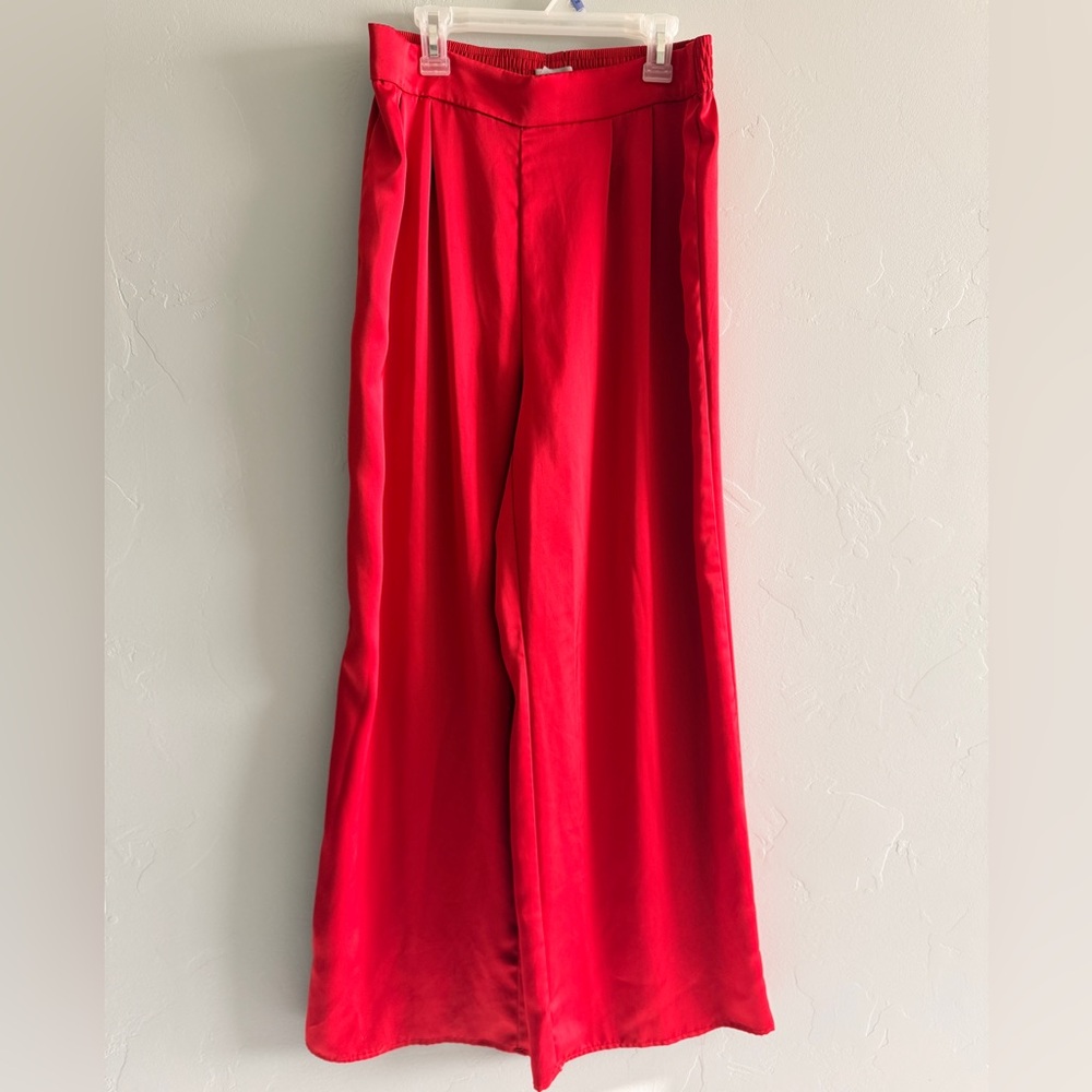 H&M Red Satin Wide-Leg Pants